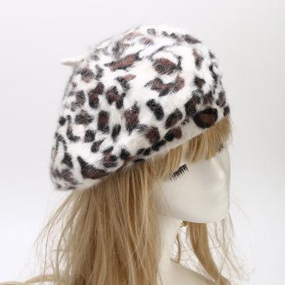 China Vintage Style Leopard Print Winter Soft Classic French Casual Wool Warm Beret Beanie Hat For Women for sale