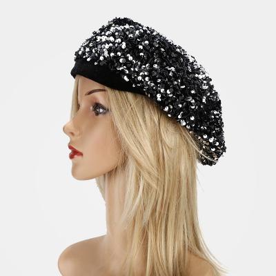 China Girls Classic Casual Party French Style Glitter Shiny Beanie Club Hat For Women Beret for sale