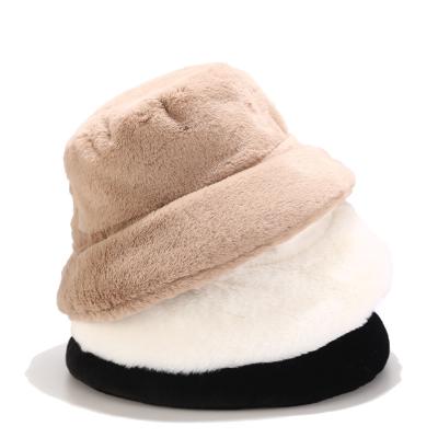 China Plush Women Winter Faux Fur Solid Color Furry Bucket Hat Thick Soft Thick Warm Hat For Men for sale