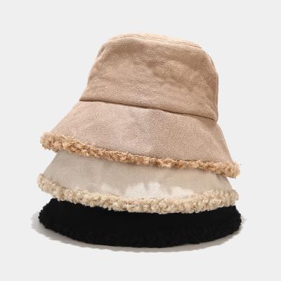 China Women's Casual Winter Sherpa Lambswool Suede Warm Bucket Hat For Men's Fisherman Chunky Cap Bucket Hats for sale