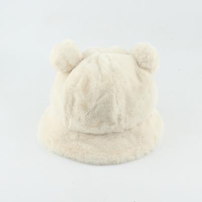 China Plush Women Winter Faux Fur Bucket Hat Ladies Mouse Ear Bucket Hat Extra Thick Fluffy Cute Cute Warm White Bucket Hat for sale