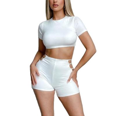 China Breathable Women 2 Pieces High Waist Compression Workout Crop Top Shorts Fitness Yoga Set Gym Equipments for sale