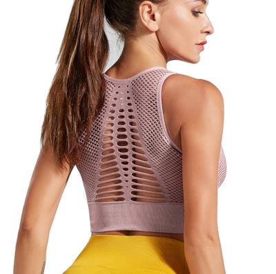 China Breathable High Quality Fitness Women Running Gym Workout Clothes Mesh Sports Bra Back Cross Yoga Crop Top Tank for sale