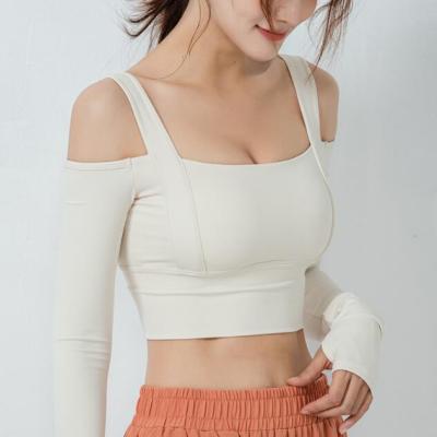 China Breathable Women Chill Basic Tops Shirts Yoga Tops Long Sleeve Casual Shirts Off Shoulder Crop Tops for sale