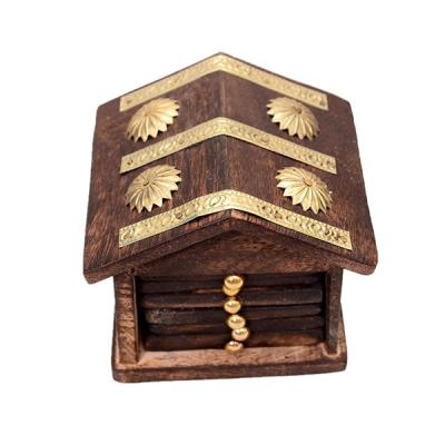 China Sustainable Decorative Hut Shaped Wooden Home Wellness Tea Coaster For Juice for sale