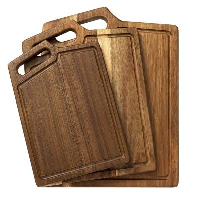 China Sustainable 3 Piece Set Extra Thick Acacia Wood Cutting Board For Kitchen With Handles for sale