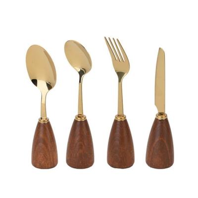 China Sustainable High Quality Stainless Steel Wooden Cutlery Set With Spoon And Fork for sale