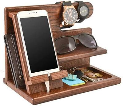 China Amazon Eco-Friendly Hot Selling Phone Docking Station Key Holder Wallet Stand Wooden Watch Organizer for sale