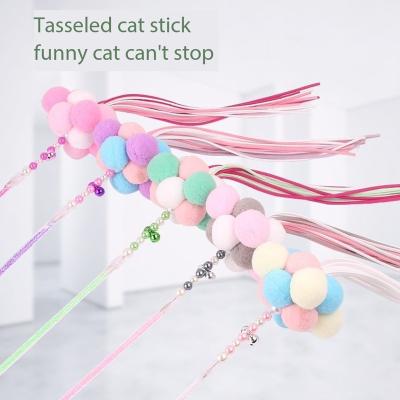 China Cat Stick Cat Toys Soft Stuffed Funny Acorn Ball Feather Spring Bell Interactive Pet Toy for sale