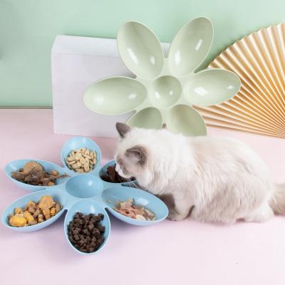 China Sustainable Pet Feeder Rounded Corners Six Petals Form Bowl Dog And Cat Bowl Food Water Cat Feeder for sale