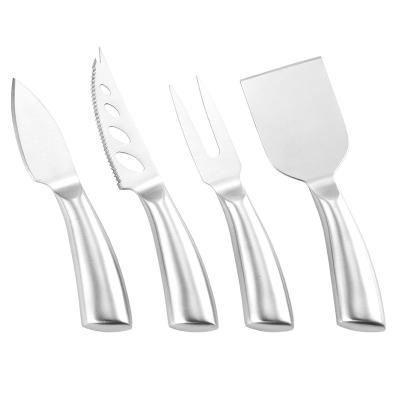 China Viable At A Loss Embossed Cheese Tools Debossed 4pcs Stainless Steel Cheese Knife Set With Hollow Handle for sale