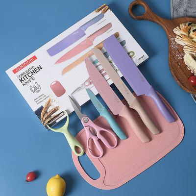 China Stain Color Stainless Steel Straw Six-piece Gift Set Cleaver Gift Box Color Box Package Viable Kitchen Knife for sale