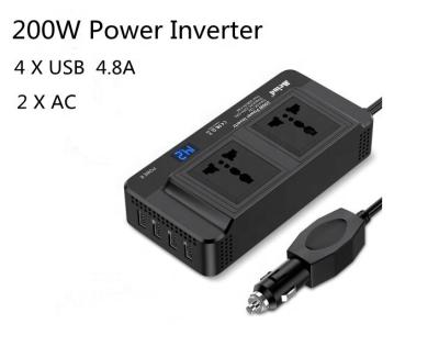 China Amazon Hot Sale Same Power 200W Inverter DC 12V To AC110V 220V 230V 240V Dual Socket With 4 USB 16.8*8.8*4.0CM for sale