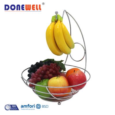 China China Factory 2 Tier Wall Hanging Metal Iron Wire Fruit Bowl Basket Sustainable Banana Holder for sale