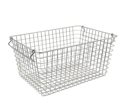 China Laundry Sustainable Wire Storage Stainless Steel Kitchen Basket Stackable Bins With Two Handles for sale