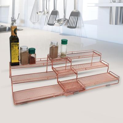 China Viable Kitchen Spice Rack 3 Tier Adjustable Metal Mesh Spice Rack Organizer Expandable Seasoning Rack For Kitchen Storage for sale