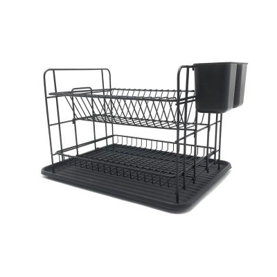 China 2 Tier Detachable Detachable Dish Rack With Tray Dish Metal Drying Rack Kitchen Bowl Cups Spoon Storage Dish Drainer Rack for sale