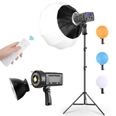 China Studio 200W LED Video Light with 3 Color Filters and 5600K Dimmable Reflector Daylight Photography Shooting Light with Lantern Softbox for sale