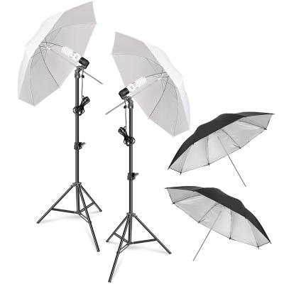 China Video Umbrella Photography Photo Portrait Studio 45W Daytime Bulb Steady Lighting Silver and Black Umbrella Reflector Kit FX-U2245 for sale