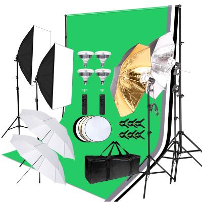 China Photography Softbox Umbrella Lighting Kit Studio Equipment 6.6*10ft Background Stand System with 2700K-5500K LED Bulb for Shoot 50cm*70cm for sale