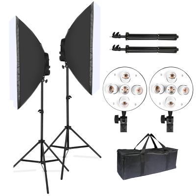 China Reflective Photography Continuous Fabric Softbox Lighting Kit with 5in1 Plug for Video Photo Portrait and Product Shooting for sale