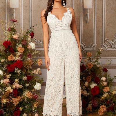 China 2022 QUICK DRY Best Selling Stylish Criss Cross Backless Lace Cami Jumpsuits Fashion for sale