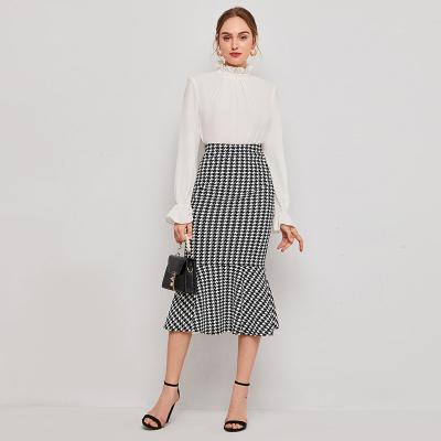 China Best Selling Women Fashion Mermaid Edge Houndstooth Print Anti-Static Elegant Skirts for sale