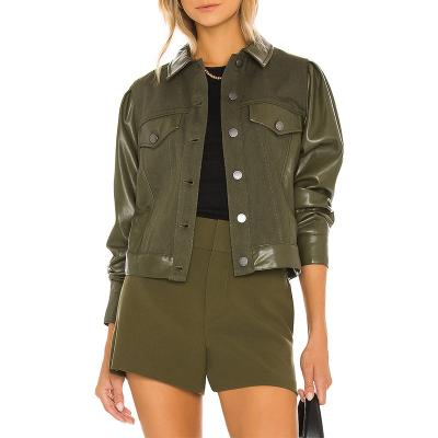 China Custom Anti-wrinkle New Arrival Olive Color Jackets Motorcycle PU Leather Jacket For Women for sale