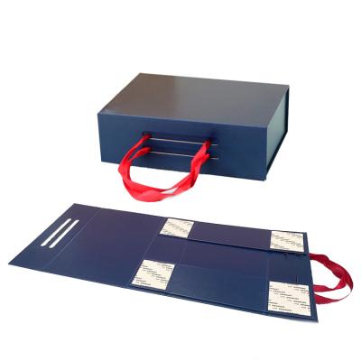 China Folding Recyclable Wholesale Gift Box Portable Ribbon Gift Box Paper Box With Ribbon Handle for sale