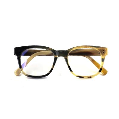 China Retro Natural Blue Color Buffalo Horn Optical Frame Glass Anti Blocking Glasses for sale