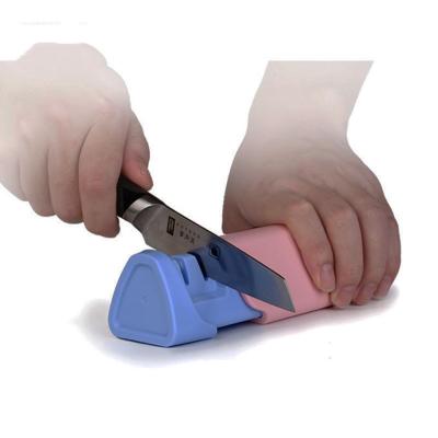 China Stocked Ceramic Handle Small Mini Manual Plastic Knife Sharpener Two Stage Carbide for sale