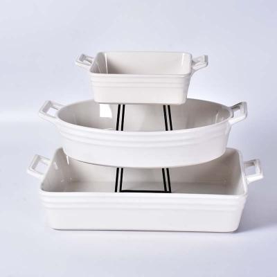 China Viable Kitchen Pan White Rectangular Ceramic Bakeware Custom Baking Set for sale