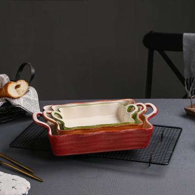 China Sustainable Custom Multi Layer Three Color Ceramic Bread Pan for sale