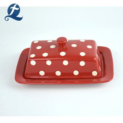 China Viable Wholesale Container Stoneware French Ceramic Kitchenware Butter Dish With Lid for sale