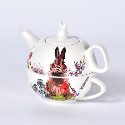 China Amazon Factory Price 2 Pcs Porcelain Teapot Cup Viable Saucer Set Stackable Ceramic Teapot for sale