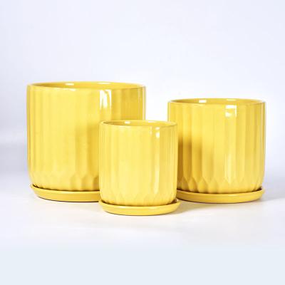 China Wholesale Durable High Quality Yellow Porcelain Decor Ceramic Flower Pot for sale