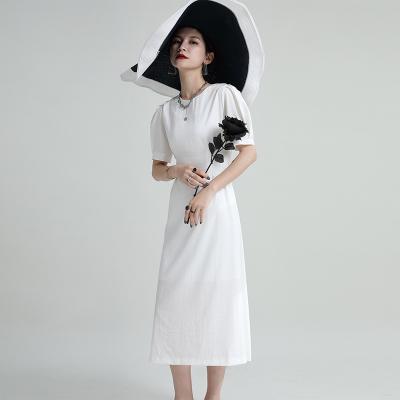 China Summer 2021 New Small Breathable Female French Black Dress Elegant Soft Waist Sleeve Bubble Dress for sale