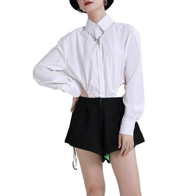 China Simple and elegant 2283 turn-down breathable collar blouse pattern shirt new for girl women's blouses and shirts for sale