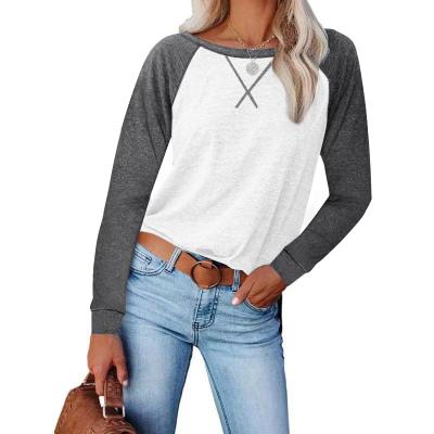 China New Product Wholesale Ladies Anti-Wrinkle 9890 Color-blocking Loose Fashion Casual Long Sleeve Top for sale