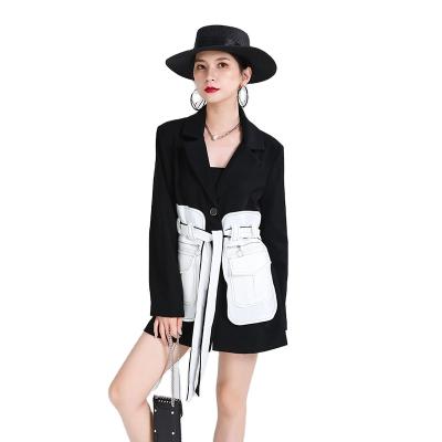 China 2021 Autumn New Fashion Anti-Wrinkle Retro Jacket Retro Nostalgic Black And White Color Mid-Length Tight Suit Coat For Women1506 for sale