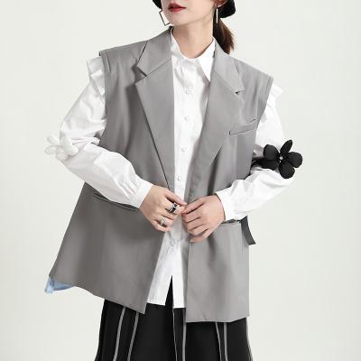 China 2021 Breathable Designer's New Style Fashionable Patchwork Shirt Sleeveless Invest Mid Length Blazer For Women 2128 for sale