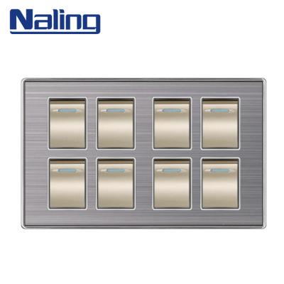 China Stainless Steel + PC Base Naling Size 86*88mm Modern Customized Home Use 8 Gang Electric Wall Switch for sale