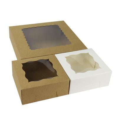 China Custom Recyclable Eco Friendly Disposable Kraft Logo Cake Box Bakery Food Packaging Paper Box With Window for sale