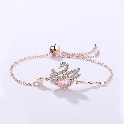 China Original S925 Sterling Silver Temperament Rose Gold Diamond Adjustable Christmas Creative Suowei Design Swan Bracelet for sale