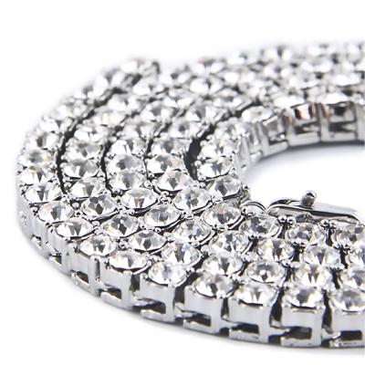 China Hiphop Suowei High Quality Men's Hip-Hop 3mm4mm Alloy Rhinestones Necklace Men's One Row Of Tennis Chains Gold Silver Simple Necklace for sale