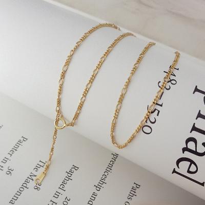 China Vintage Suowei Women's 925 Sterling Silver Necklace Figaro Mother Chain Luxury Gold Plated Jewelry Necklace for sale