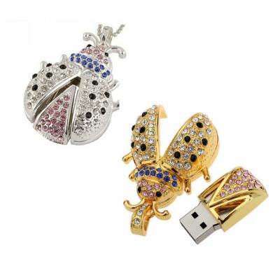 China Luxury Jewelry Promotional Beetle Shaped USB 2.0 Diamond Necklaces USB 3.0 Flash Drive 1gb 2gb 4gb 8gb 16gb 32gb 64gb 128gb 256gb for sale