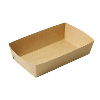 China Disposable Greaseproof Kraft Paper Boat Tray With Lid Container For Holding Bread French Fries Salad Bakery Food Takeaway Lunch Box for sale