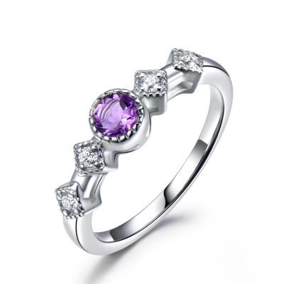 China 2021 Environmental Friendly New Natural Amethyst Silver 925 Sterling Promise Bezel Ring for sale