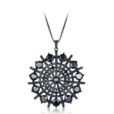 China BOHEMIA Claw Setting Zircon Snowflake Pendant Necklace Flower Black Silver Necklace for sale